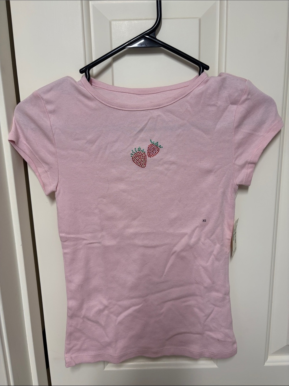 Aeropostale Light Pink Short Sleeve Tee with Rhinestone Strawberries